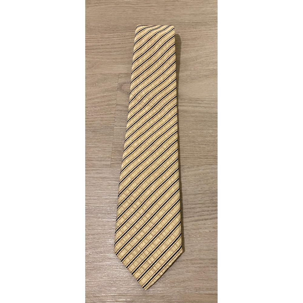 Vintage Burberry London Necktie Mens OS Gold Black Stripe Silk Italy Luxury
